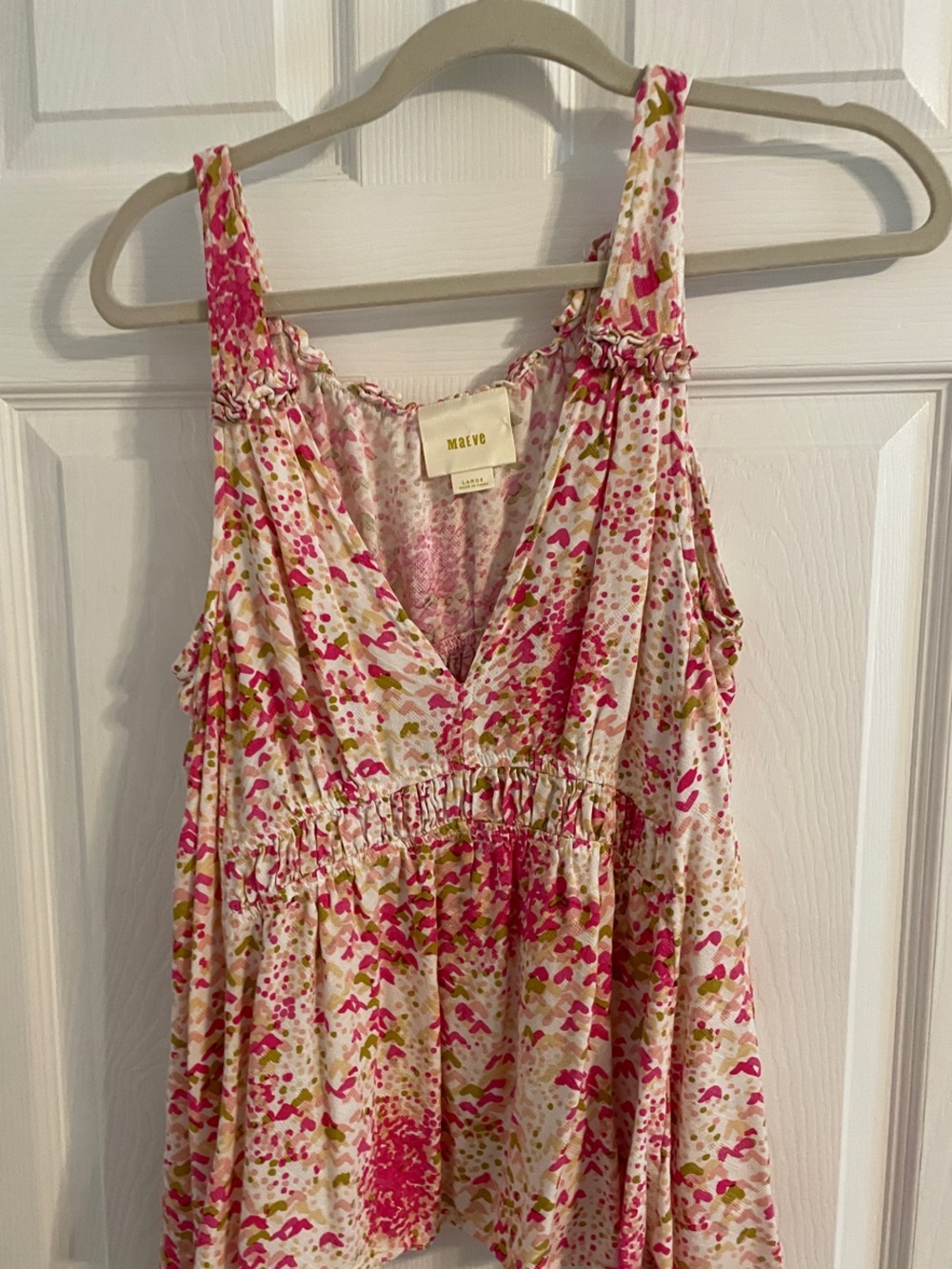 Maeve Pink & Green Floral V-Neck Smocked Tank